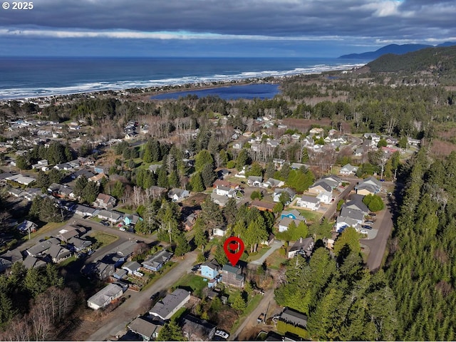 aerial view featuring a water view