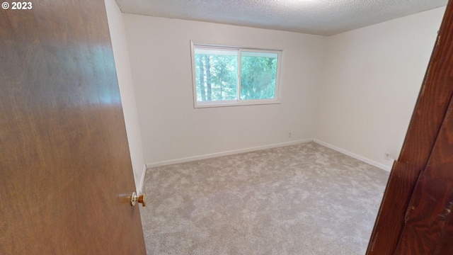 spare room featuring a textured ceiling and light carpet