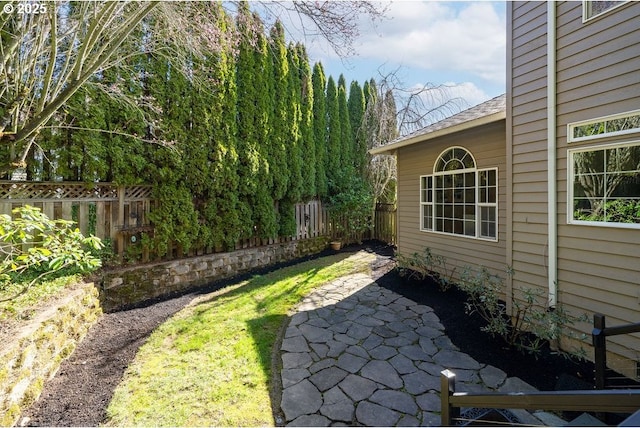 view of yard with a patio area and fence