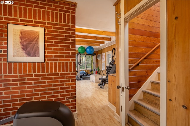 1034 Lawrence St, Eugene, OR 97401 - stairway with wood finished floors and beamed ceiling