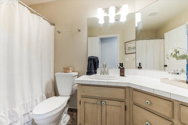 14940 SW Michael Ct, Sherwood, OR 97140 - bathroom with toilet, vanity, a chandelier, and a shower with shower curtain