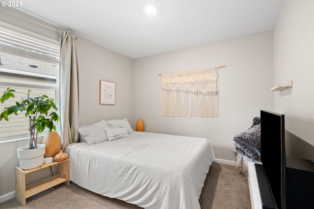 bedroom with carpet floors and baseboards