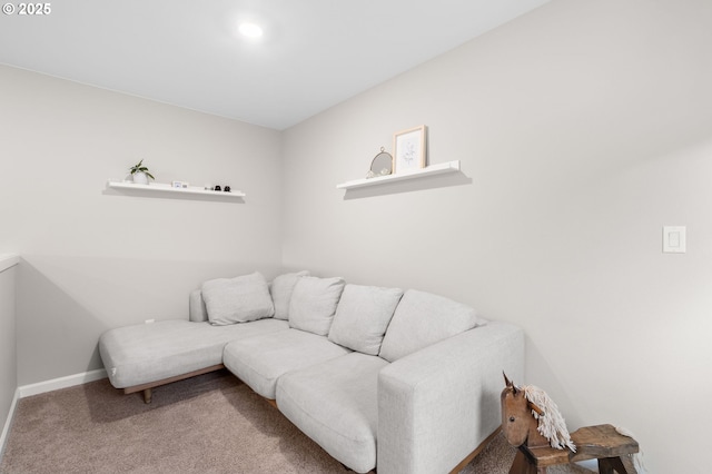 living area with carpet floors and baseboards