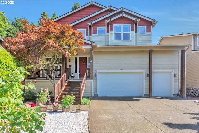 12130 SW Kelly Ln, Tigard, OR 97223 - craftsman inspired home with a garage, driveway, covered porch, and stairway
