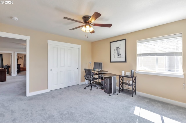 12130 SW Kelly Ln, Tigard, OR 97223 - office area with carpet floors, a ceiling fan, and baseboards