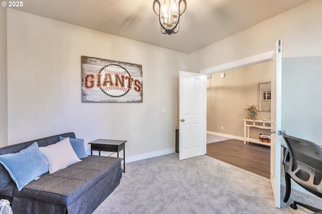 12130 SW Kelly Ln, Tigard, OR 97223 - living area with a chandelier, carpet, and baseboards