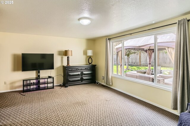 17180 NW Joscelyn St, Beaverton, OR 97006 - living room with a textured ceiling, baseboards, and carpet floors