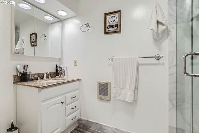 17180 NW Joscelyn St, Beaverton, OR 97006 - full bath featuring a stall shower, vanity, and heating unit