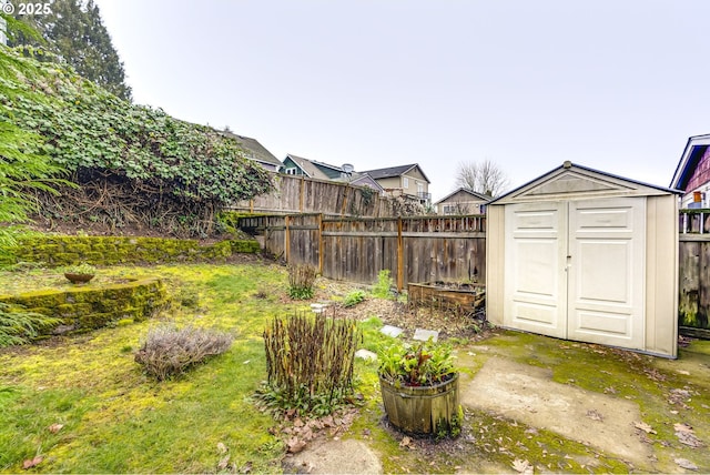 view of yard with a storage unit