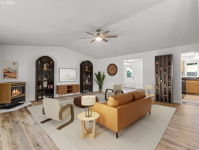 14108 NE 94th St, Vancouver, WA 98682 - living area featuring light wood-style flooring, lofted ceiling, and ceiling fan