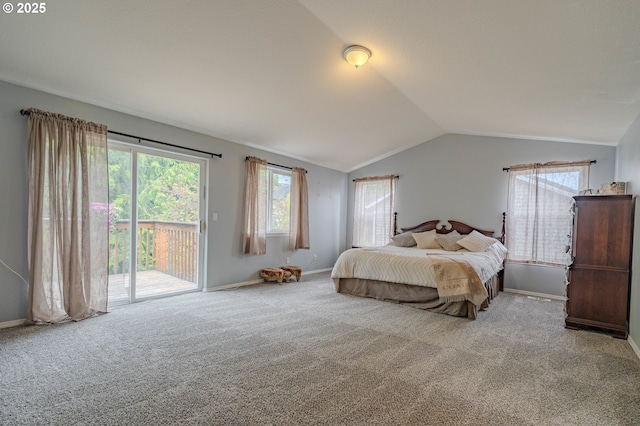 17474 SW Sarala St, Beaverton, OR 97007 - bedroom featuring access to exterior, carpet, vaulted ceiling, and baseboards