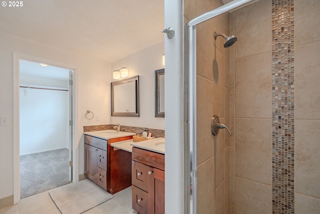 17474 SW Sarala St, Beaverton, OR 97007 - full bath featuring a stall shower, double vanity, and tile patterned floors