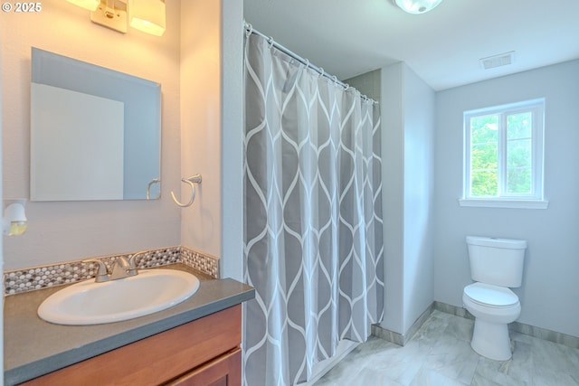 17474 SW Sarala St, Beaverton, OR 97007 - bathroom with vanity, toilet, marble finish floors, and curtained shower