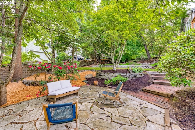 view of patio / terrace with a fenced backyard and an outdoor hangout area