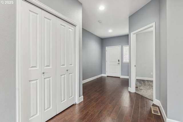 1073 Goff Rd, Forest Grove, OR 97116 - corridor with recessed lighting, baseboards, visible vents, and dark wood-style floors