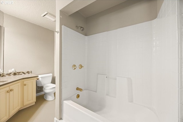 full bath with vanity, bathing tub / shower combination, visible vents, and toilet