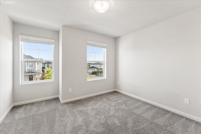 spare room featuring carpet floors, baseboards, and a wealth of natural light