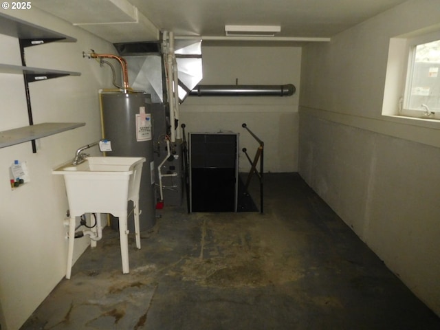 basement featuring electric water heater