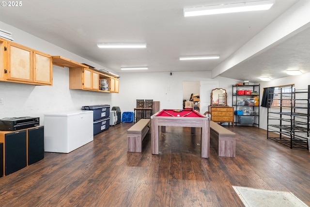 rec room featuring dark wood-type flooring and billiards