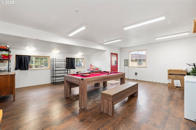 playroom featuring pool table and dark hardwood / wood-style floors