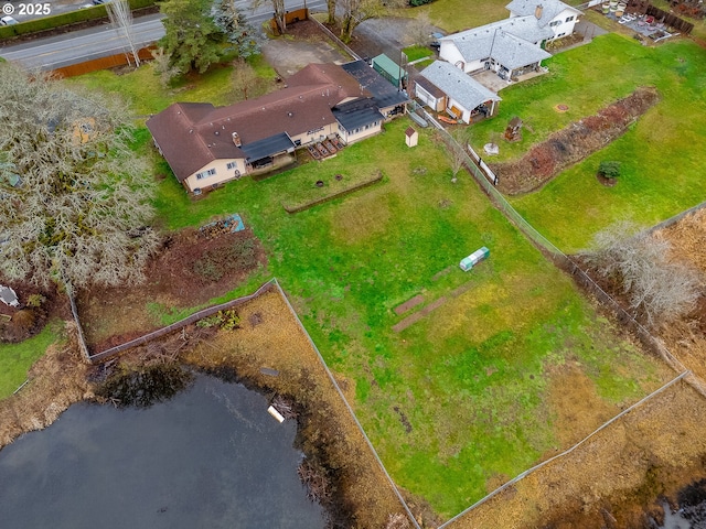 aerial view featuring a water view