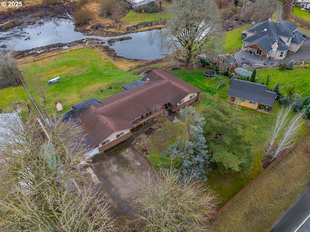 bird's eye view featuring a water view