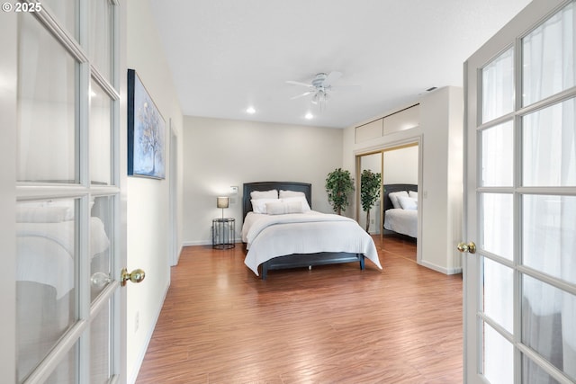 690 N Shepherd Rd, Washougal, WA 98671 - bedroom featuring light wood-style floors, baseboards, a closet, a ceiling fan, and recessed lighting