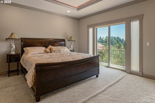 6147 Quail Hollow St, Salem, OR 97306 - bedroom with carpet, access to outside, crown molding, multiple windows, and recessed lighting