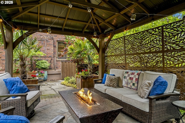 3622 NE Hassalo St, Portland, OR 97232 - view of patio / terrace featuring a gazebo and an outdoor living space with a fire pit