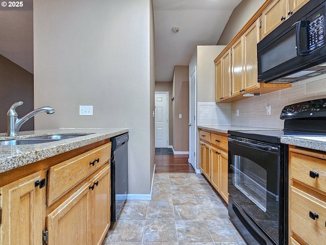 1684 NE 87th Ave, Hillsboro, OR 97006 - kitchen with black appliances, a sink, baseboards, tasteful backsplash, and light countertops