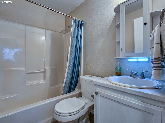 1684 NE 87th Ave, Hillsboro, OR 97006 - bathroom featuring toilet, shower / bathtub combination with curtain, vanity, and a textured wall