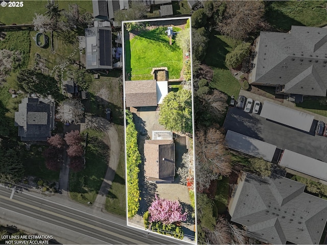 aerial perspective of suburban area featuring property parcel outlined