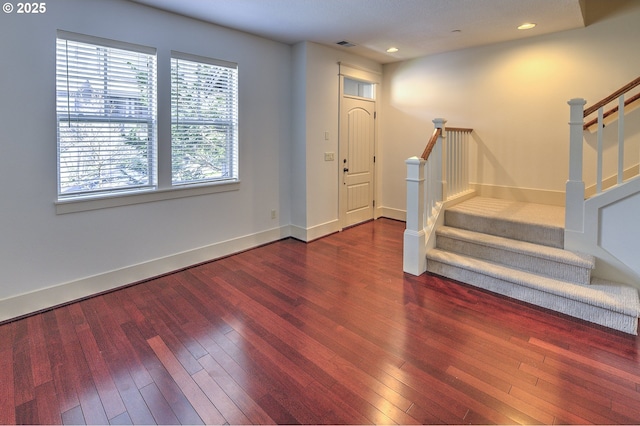 619 SW Foresta Ter, Portland, OR 97225 - entryway with hardwood / wood-style floors, stairway, baseboards, and recessed lighting