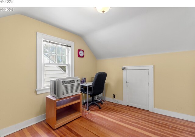 4105 NE 77th Ave, Portland, OR 97218 - office with lofted ceiling, wood finished floors, and baseboards
