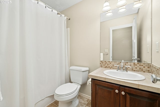 15971 NW Hildago Ln, Portland, OR 97229 - full bath with vanity, tasteful backsplash, tile patterned floors, and curtained shower