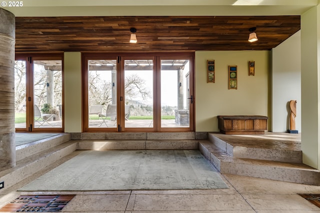 85789 Allbritain Ln, Eugene, OR 97405 - unfurnished sunroom with french doors and wood ceiling
