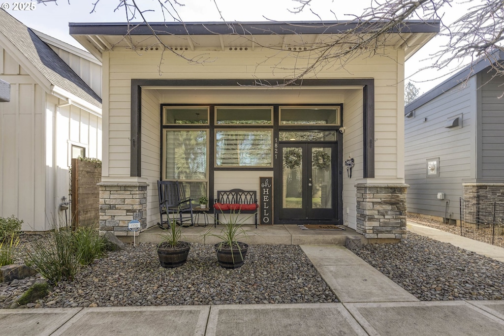 view of exterior entry with french doors