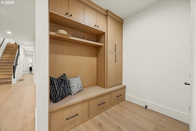 mudroom featuring light wood-type flooring