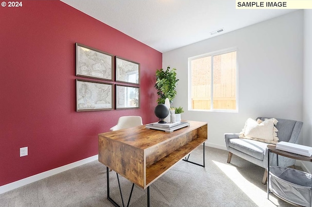office space with carpet floors and baseboards