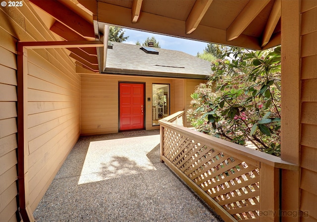 1929 SW Broadleaf Dr, Portland, OR 97219 - doorway to property with a shingled roof