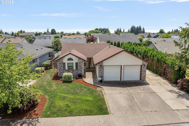 625 SE 7th Pl, Canby, OR 97013 - single story home with a garage, stone siding, concrete driveway, and a residential view