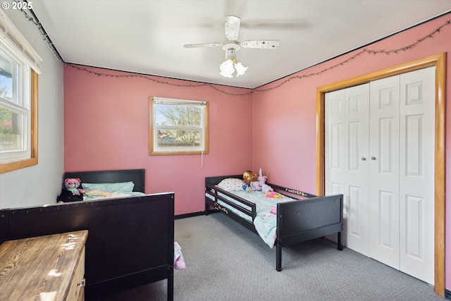 208 E 3rd St, Molalla, OR 97038 - bedroom featuring carpet, a closet, and a ceiling fan