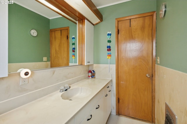 208 E 3rd St, Molalla, OR 97038 - bathroom with ornamental molding and vanity