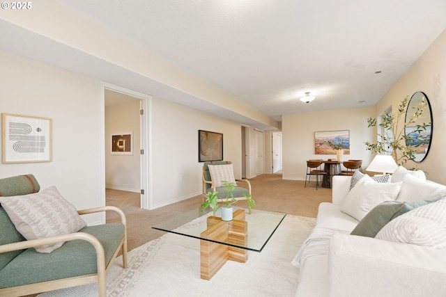 living room with light colored carpet