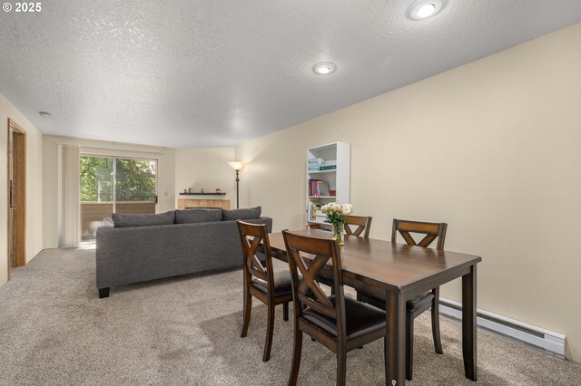 6160 SW Alice Ln Unit 203B, Beaverton, OR 97008 - carpeted living area featuring a tile fireplace, a textured ceiling, and a baseboard radiator