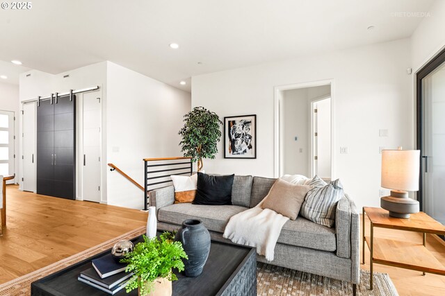 2417 E 6th St, Vancouver, WA 98661 - living area featuring recessed lighting, a barn door, and wood finished floors