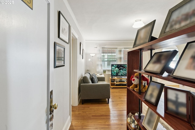 1509 NE 10th Ave Unit 105, Portland, OR 97232 - hall featuring crown molding and light wood-style floors
