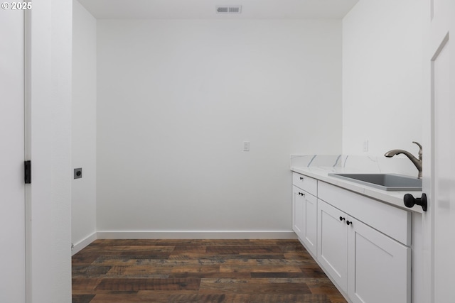 bathroom with wood-type flooring and vanity