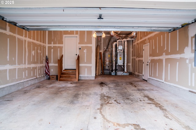 garage featuring water heater