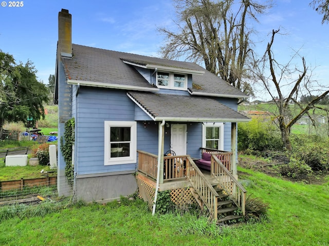 80388 Territorial Hwy, Eugene, OR 97405 - view of front of house with a chimney, roof with shingles, and covered porch